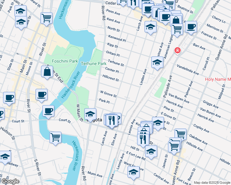 map of restaurants, bars, coffee shops, grocery stores, and more near 482 Larch Avenue in Bogota