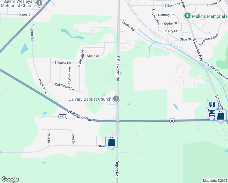 map of restaurants, bars, coffee shops, grocery stores, and more near 1759 Depot Road in Salem