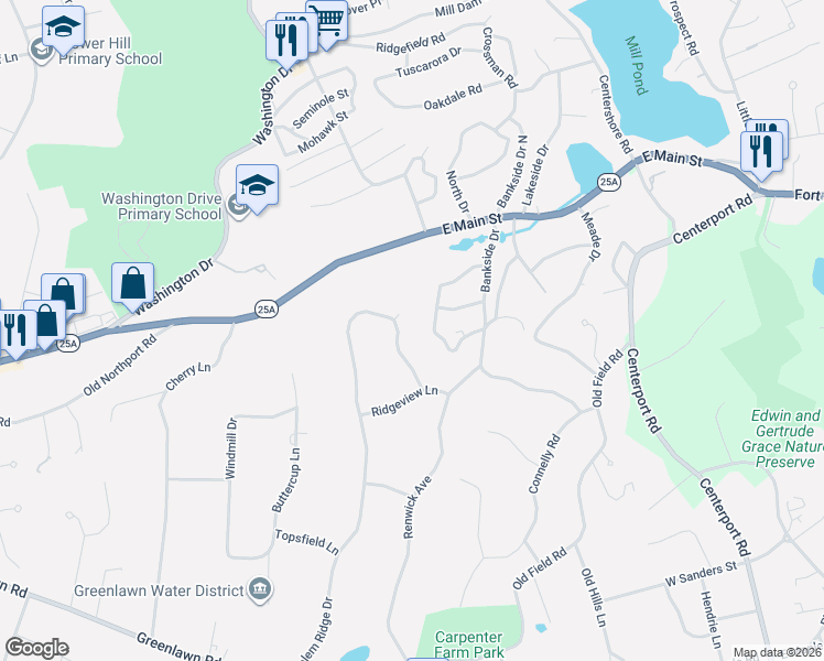 map of restaurants, bars, coffee shops, grocery stores, and more near 73 Salem Ridge Drive in Huntington
