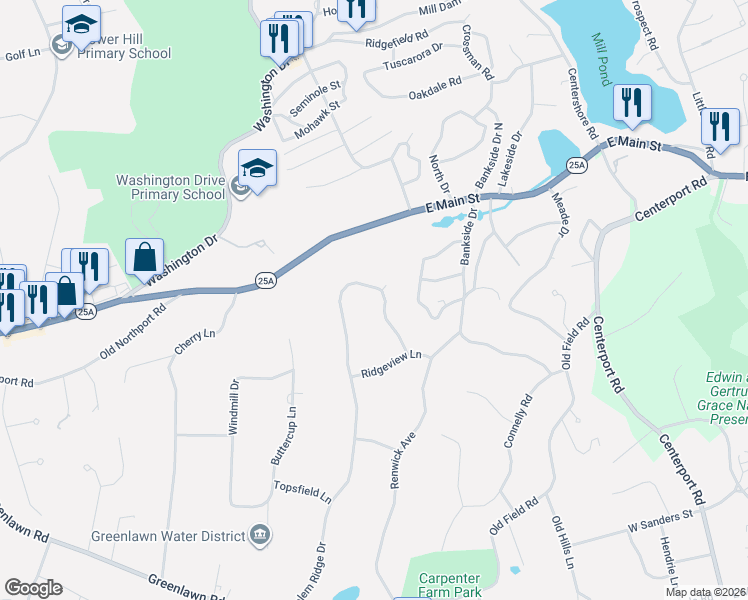 map of restaurants, bars, coffee shops, grocery stores, and more near 66 Salem Ridge Drive in Huntington