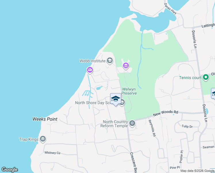 map of restaurants, bars, coffee shops, grocery stores, and more near 99 Crescent Beach Road in Glen Cove