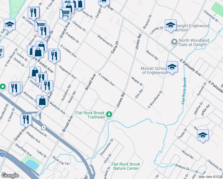 map of restaurants, bars, coffee shops, grocery stores, and more near 276 East Linden Avenue in Englewood