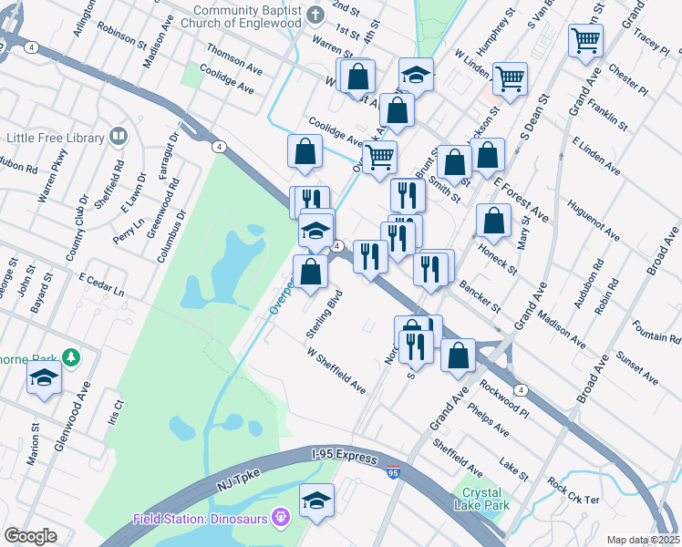 map of restaurants, bars, coffee shops, grocery stores, and more near 100 Route 4 in Englewood