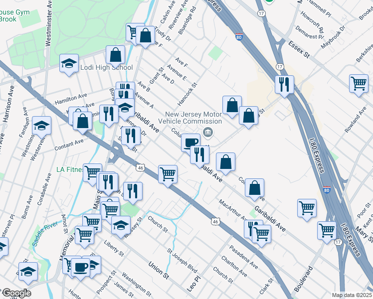 map of restaurants, bars, coffee shops, grocery stores, and more near 149 Garibaldi Avenue in Lodi