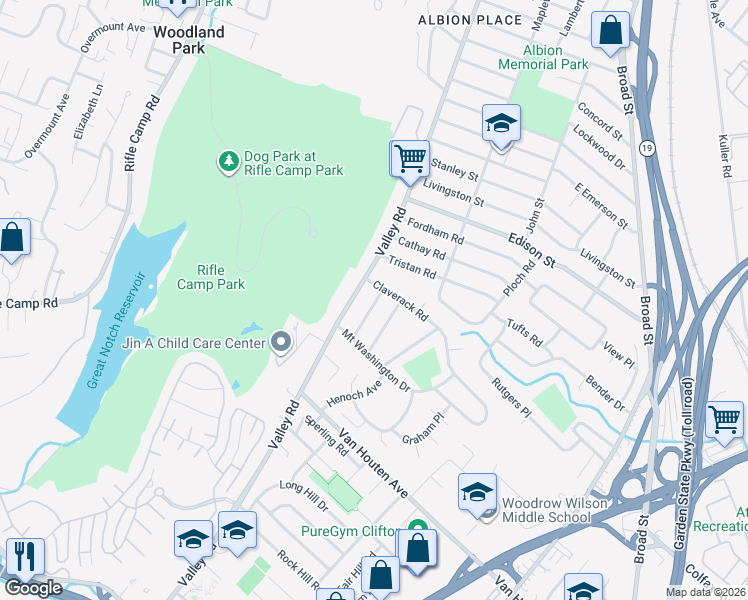 map of restaurants, bars, coffee shops, grocery stores, and more near 7A Claverack Road in Clifton