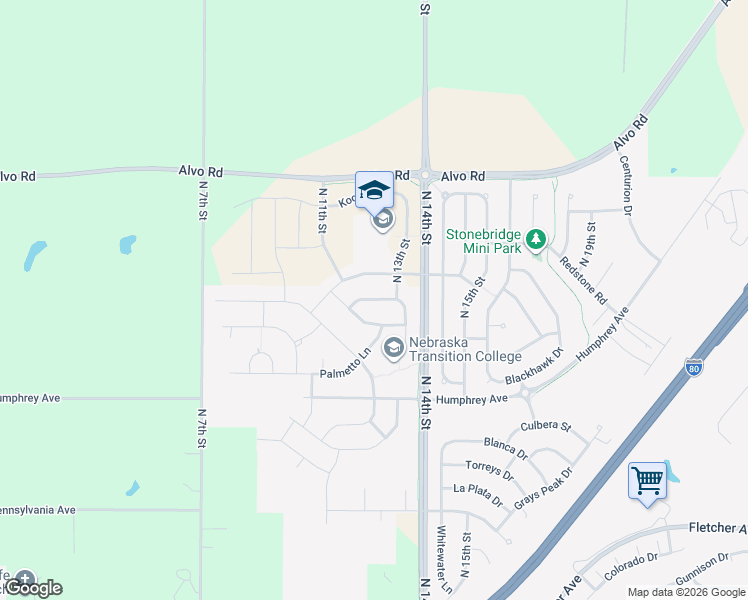 map of restaurants, bars, coffee shops, grocery stores, and more near 1262 Shadow Moss Lane in Lincoln