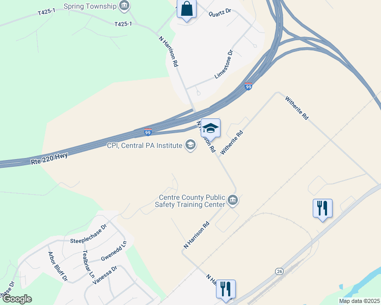 map of restaurants, bars, coffee shops, grocery stores, and more near 540 North Harrison Road in Bellefonte