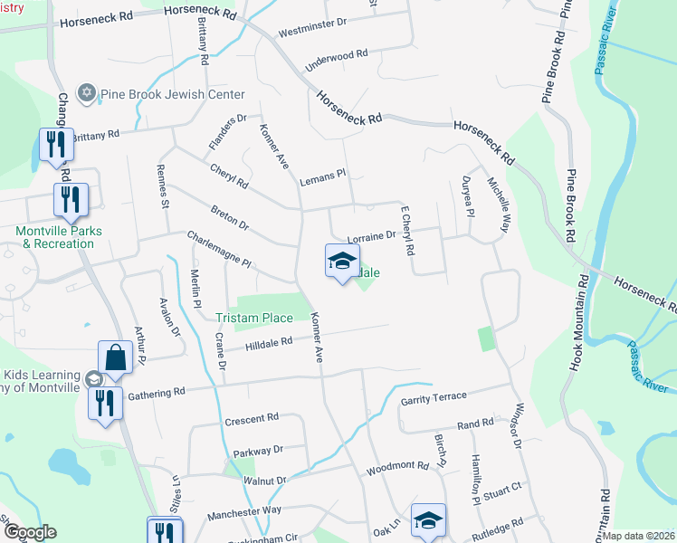 map of restaurants, bars, coffee shops, grocery stores, and more near 123 Konner Avenue in Montville