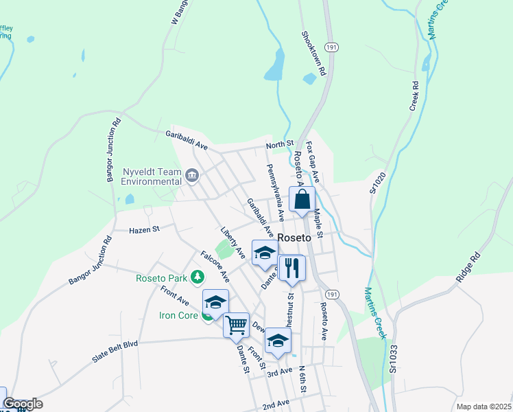 map of restaurants, bars, coffee shops, grocery stores, and more near 519 Garibaldi Avenue in Roseto