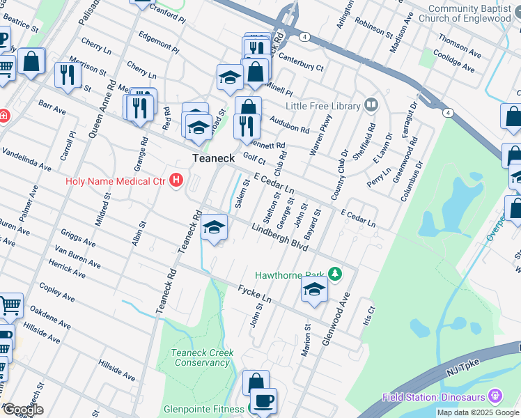 map of restaurants, bars, coffee shops, grocery stores, and more near 772 Howard Street in Teaneck