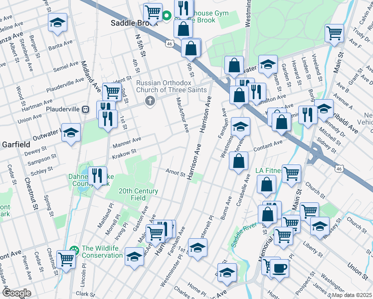 map of restaurants, bars, coffee shops, grocery stores, and more near 444 Macarthur Avenue in Garfield