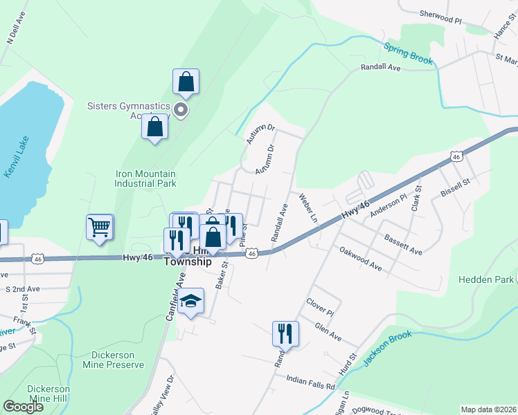map of restaurants, bars, coffee shops, grocery stores, and more near 8 Spruce Street in Mine Hill Township