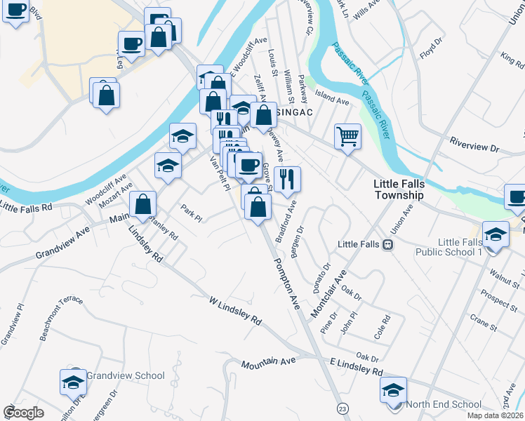 map of restaurants, bars, coffee shops, grocery stores, and more near 3 Strickland Avenue in Little Falls