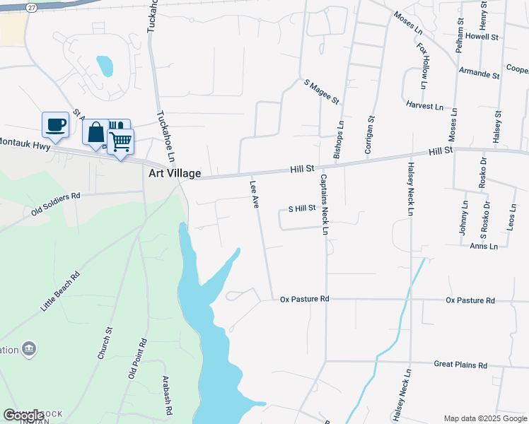 map of restaurants, bars, coffee shops, grocery stores, and more near 90 Lee Avenue in Southampton