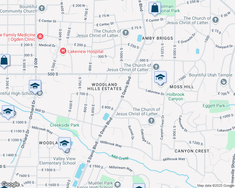 map of restaurants, bars, coffee shops, grocery stores, and more near 680 South Davis Boulevard in Bountiful