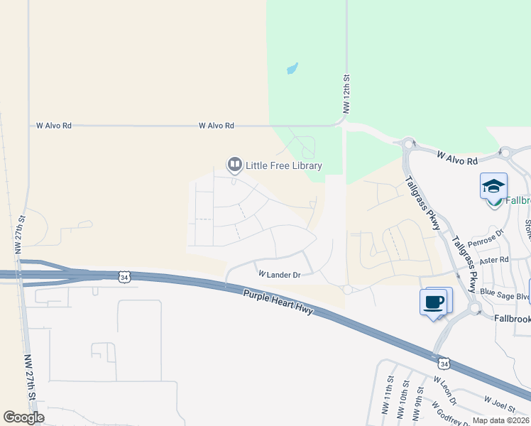 map of restaurants, bars, coffee shops, grocery stores, and more near 1501 West Alvo Road in Lincoln