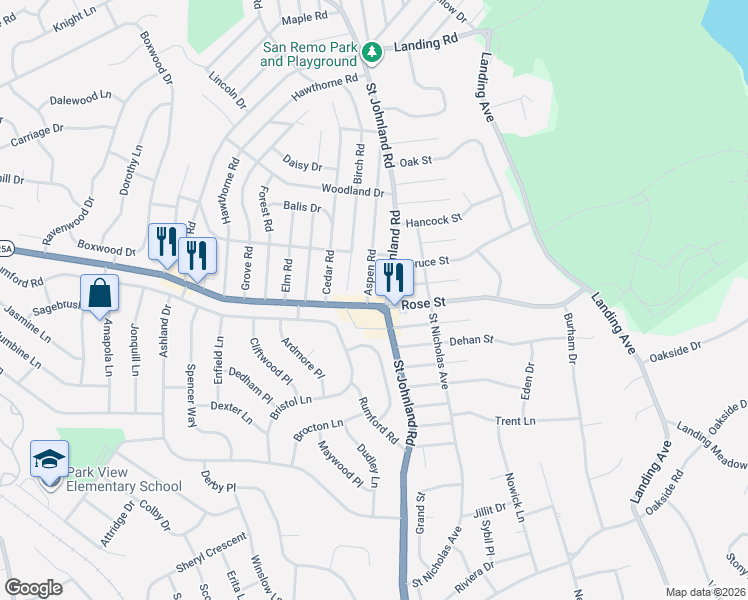 map of restaurants, bars, coffee shops, grocery stores, and more near 753 East Main Street in Kings Park
