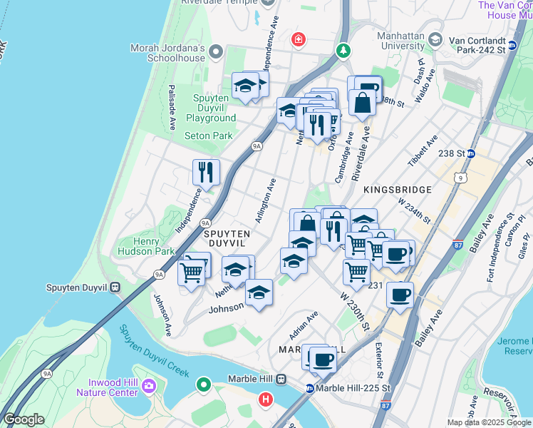 map of restaurants, bars, coffee shops, grocery stores, and more near 3039 Netherland Avenue in The Bronx