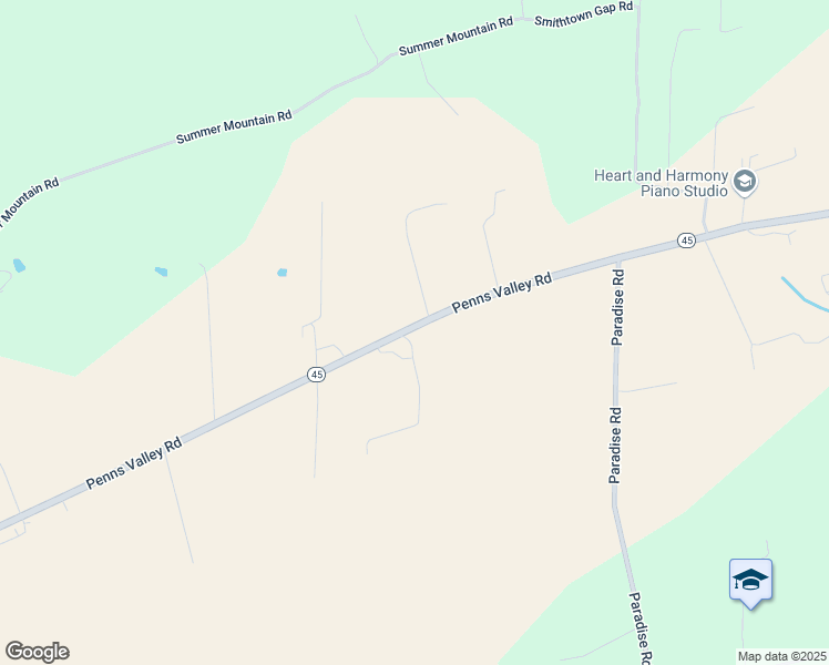 map of restaurants, bars, coffee shops, grocery stores, and more near 4730 Penns Valley Road in Spring Mills