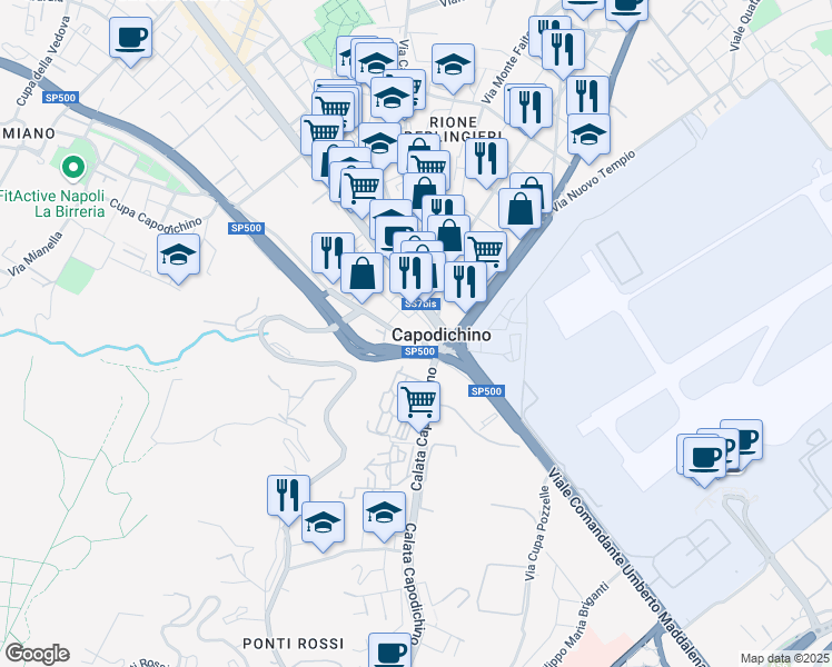 map of restaurants, bars, coffee shops, grocery stores, and more near 18 Via Comunale Vecchia di Miano in Napoli