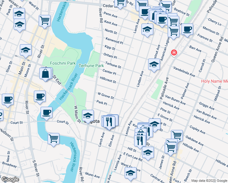 map of restaurants, bars, coffee shops, grocery stores, and more near 482 Larch Avenue in Bogota