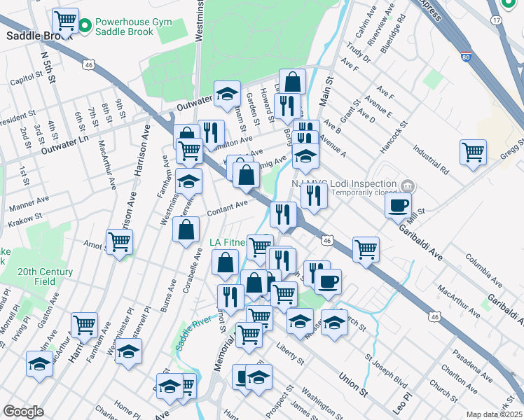 map of restaurants, bars, coffee shops, grocery stores, and more near 42 U.S. 46 in Lodi