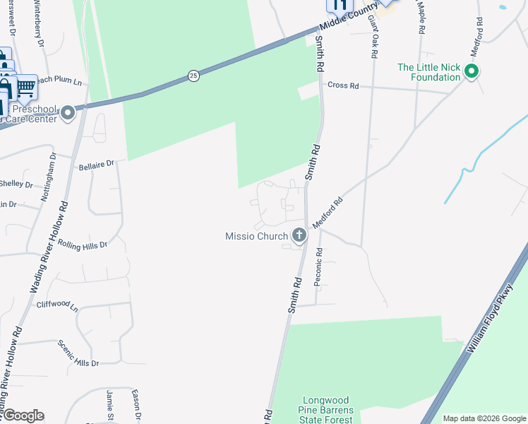 map of restaurants, bars, coffee shops, grocery stores, and more near 8 Valley Forge Court in Ridge