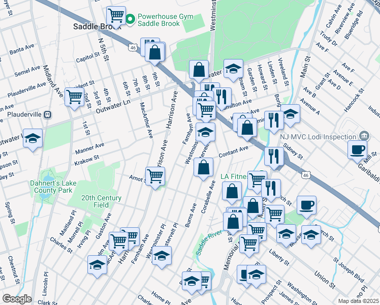 map of restaurants, bars, coffee shops, grocery stores, and more near 443 Westminster Place in Lodi