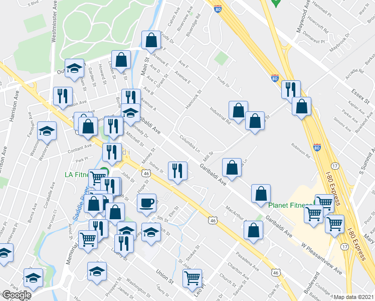 map of restaurants, bars, coffee shops, grocery stores, and more near 149 Garibaldi Avenue in Lodi