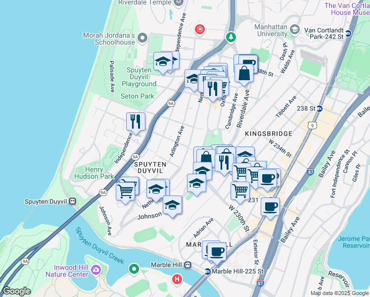 map of restaurants, bars, coffee shops, grocery stores, and more near 3039 Netherland Avenue in The Bronx