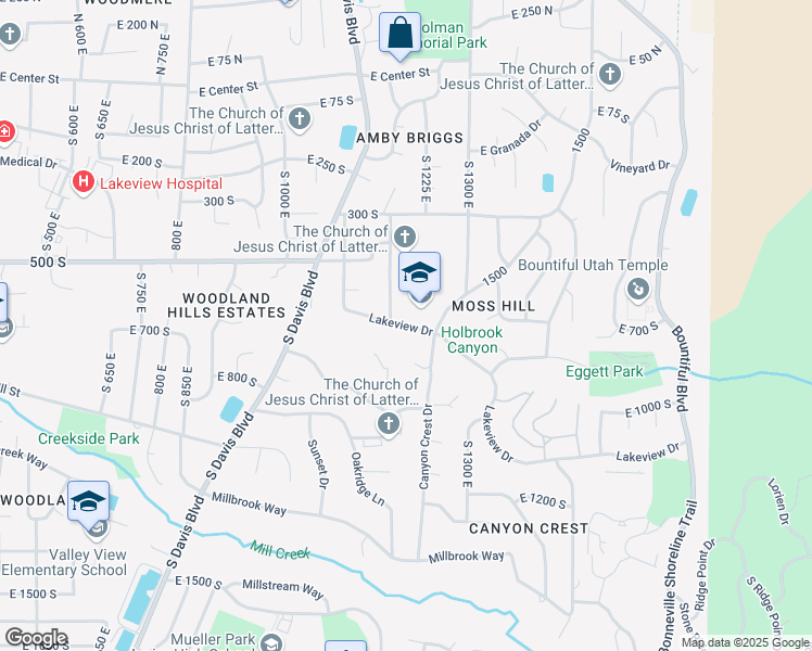 map of restaurants, bars, coffee shops, grocery stores, and more near 1235 East 600 South in Bountiful
