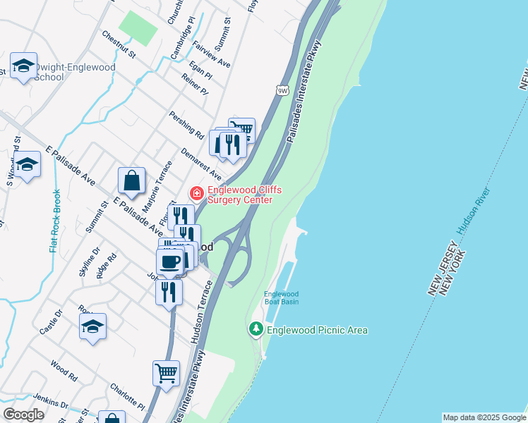 map of restaurants, bars, coffee shops, grocery stores, and more near in Englewood Cliffs