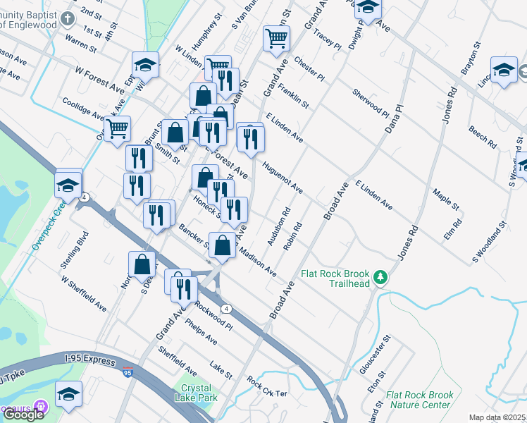map of restaurants, bars, coffee shops, grocery stores, and more near 300 Starling Road in Englewood