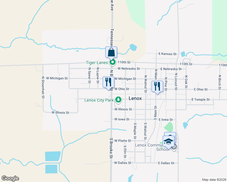 map of restaurants, bars, coffee shops, grocery stores, and more near 501 West Ohio Street in Lenox