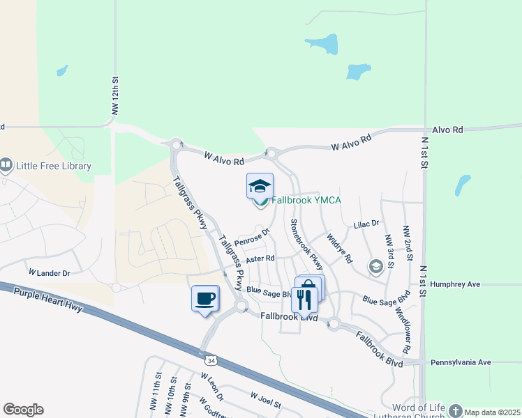 map of restaurants, bars, coffee shops, grocery stores, and more near 700 Penrose Drive in Lincoln