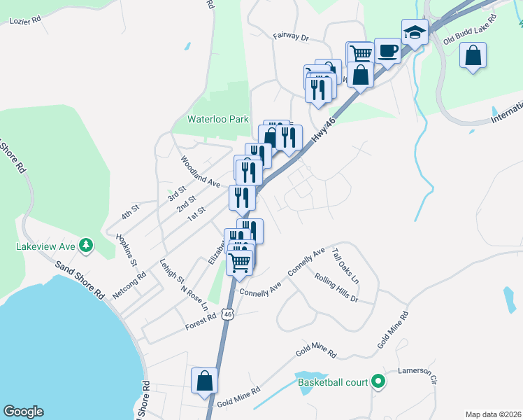 map of restaurants, bars, coffee shops, grocery stores, and more near 8 Chamberlain Avenue in Mount Olive Township