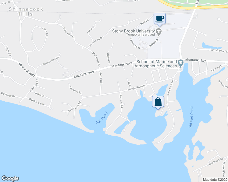 map of restaurants, bars, coffee shops, grocery stores, and more near 95 Middle Pond Road in Southampton