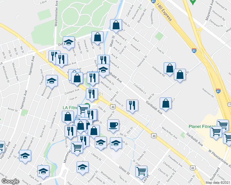 map of restaurants, bars, coffee shops, grocery stores, and more near 71 Mitchell St in Lodi