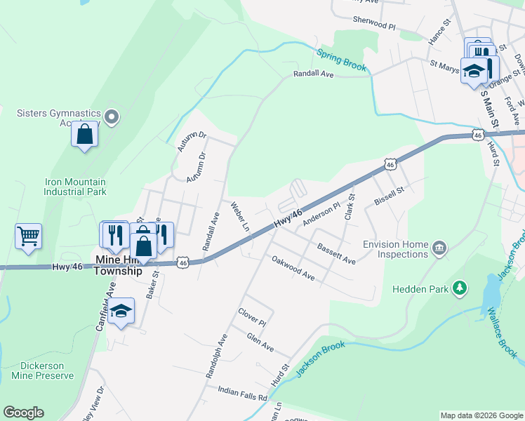 map of restaurants, bars, coffee shops, grocery stores, and more near 15 Fairview Avenue in Mine Hill Township
