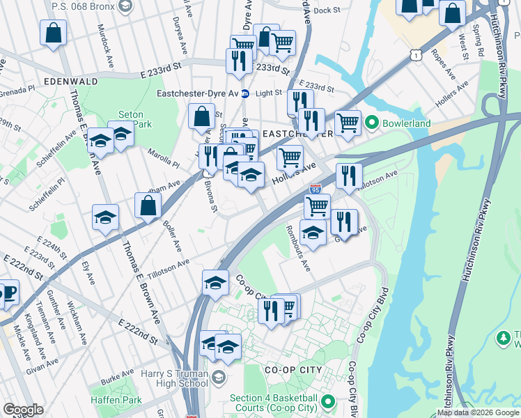 map of restaurants, bars, coffee shops, grocery stores, and more near 3440 Steenwick Avenue in Bronx