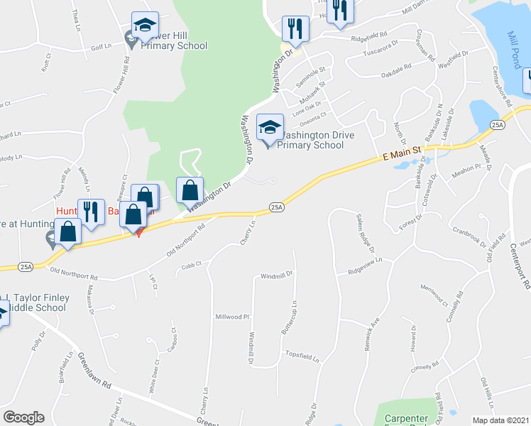 map of restaurants, bars, coffee shops, grocery stores, and more near 300 East Main Street in Centerport