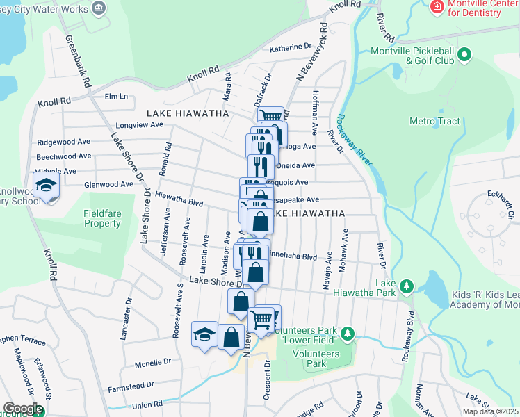 map of restaurants, bars, coffee shops, grocery stores, and more near 100 North Beverwyck Road in Parsippany-Troy Hills