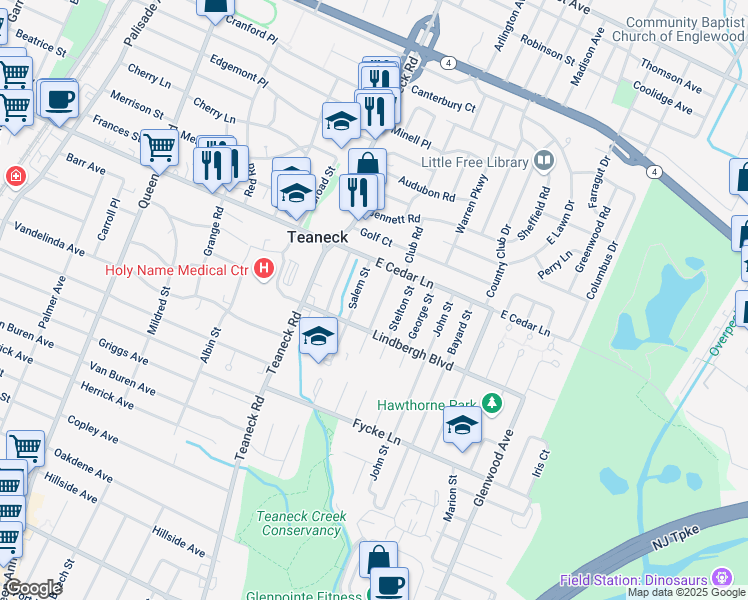 map of restaurants, bars, coffee shops, grocery stores, and more near 772 Howard St in Teaneck