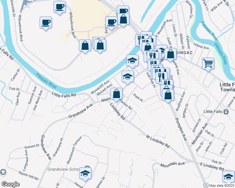 map of restaurants, bars, coffee shops, grocery stores, and more near 646 Main Street in Little Falls