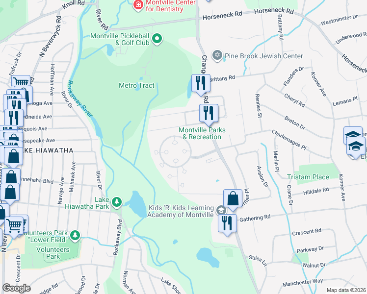 map of restaurants, bars, coffee shops, grocery stores, and more near 5 Madison Court in Montville