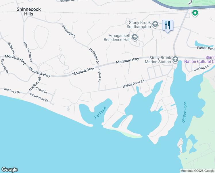map of restaurants, bars, coffee shops, grocery stores, and more near 95 Middle Pond Road in Southampton