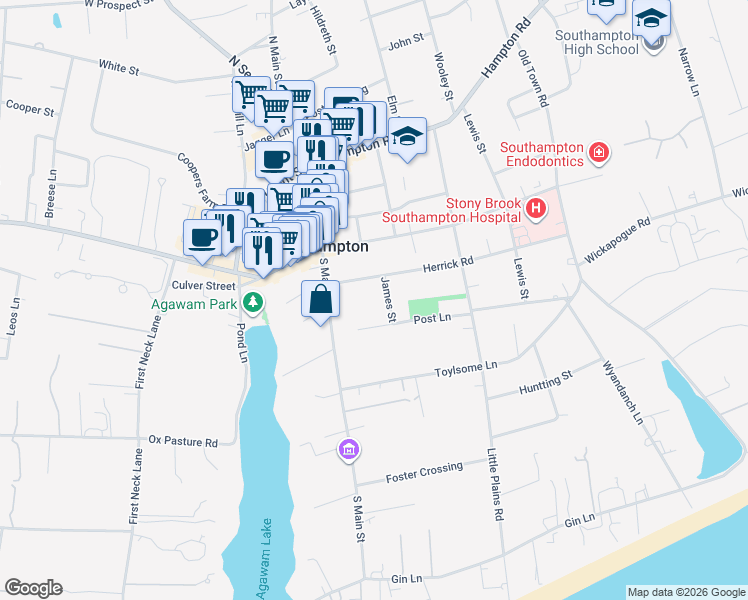 map of restaurants, bars, coffee shops, grocery stores, and more near 23 James Street in Southampton
