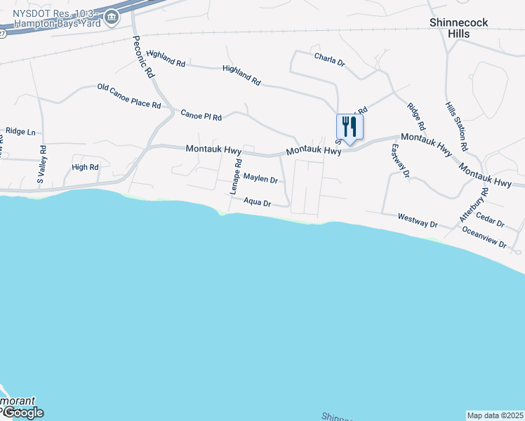 map of restaurants, bars, coffee shops, grocery stores, and more near 20 Aqua Drive in Southampton