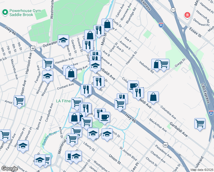 map of restaurants, bars, coffee shops, grocery stores, and more near 71 Mitchell Street in Lodi
