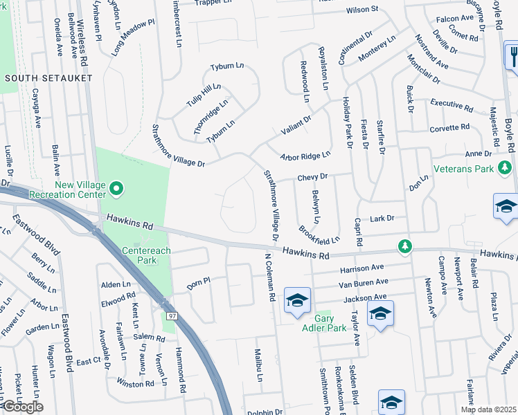 map of restaurants, bars, coffee shops, grocery stores, and more near 46 Segatogue Lane in Centereach